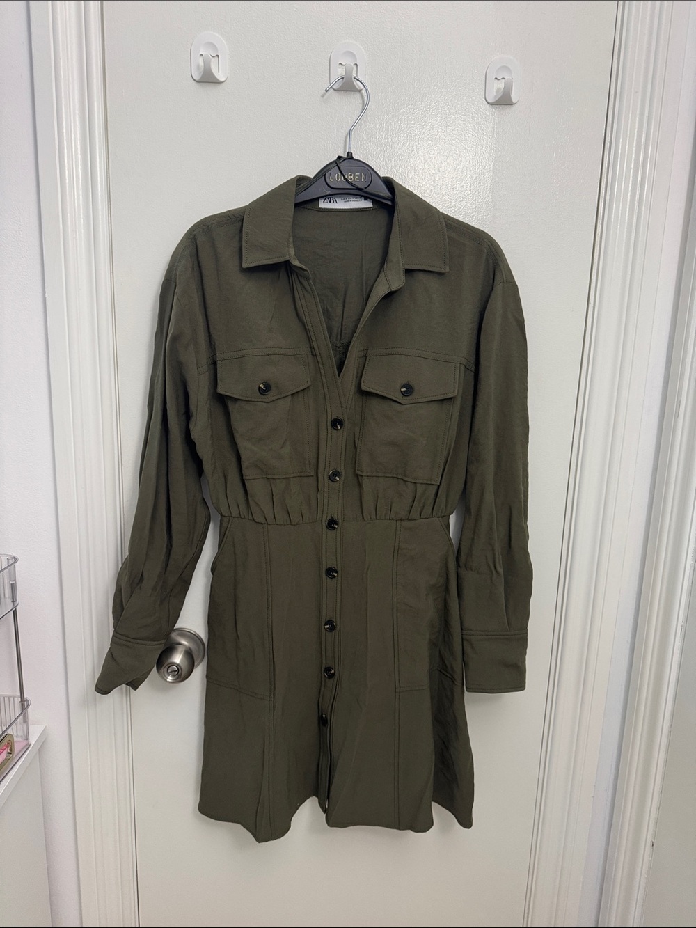 Zara Olive Green Utility Shirt Dress Jacket